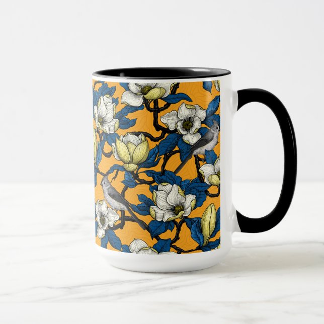 Blooming magnolia and titmouse bird 3 mug (Right)