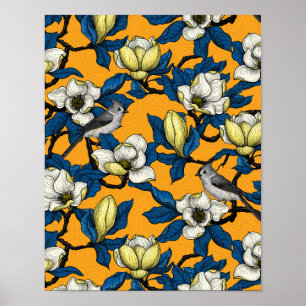 Blooming magnolia and titmouse bird 3 poster