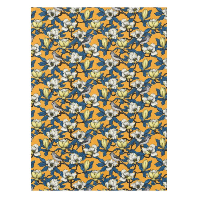Blooming magnolia and titmouse bird 3 tablecloth (Front)