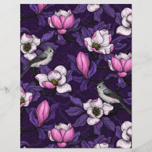 Blooming magnolia and titmouse bird 4