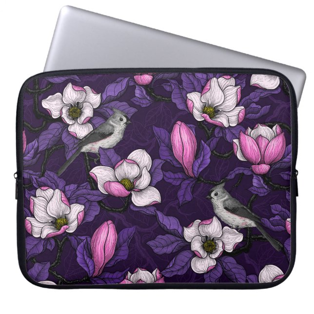Blooming magnolia and titmouse bird 4 laptop sleeve (Front)