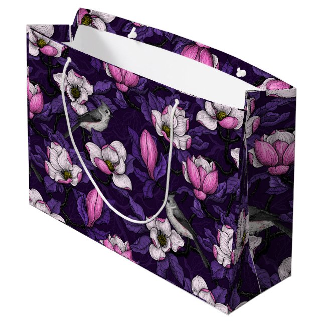 Blooming magnolia and titmouse bird 4 large gift bag (Back Angled)
