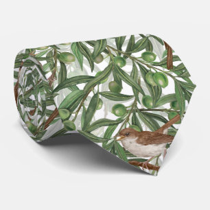 Blooming magnolia and titmouse bird 4 neck tie
