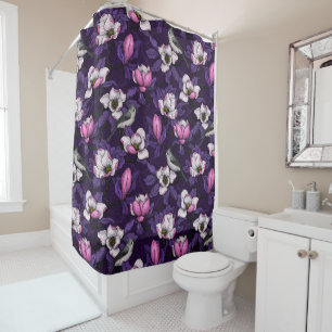 Blooming magnolia and titmouse bird 4 shower curtain