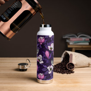 Blooming magnolia and titmouse bird 4 water bottle