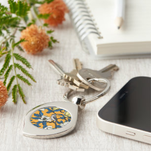 Blooming magnolia and titmouse bird keychain