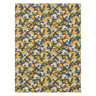 Blooming magnolia and titmouse bird tablecloth