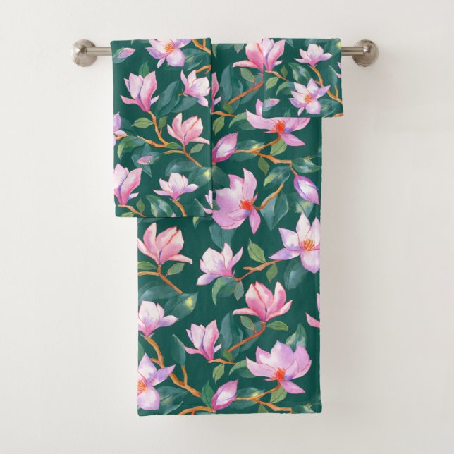 Blooming magnolia bath towel set (Insitu)