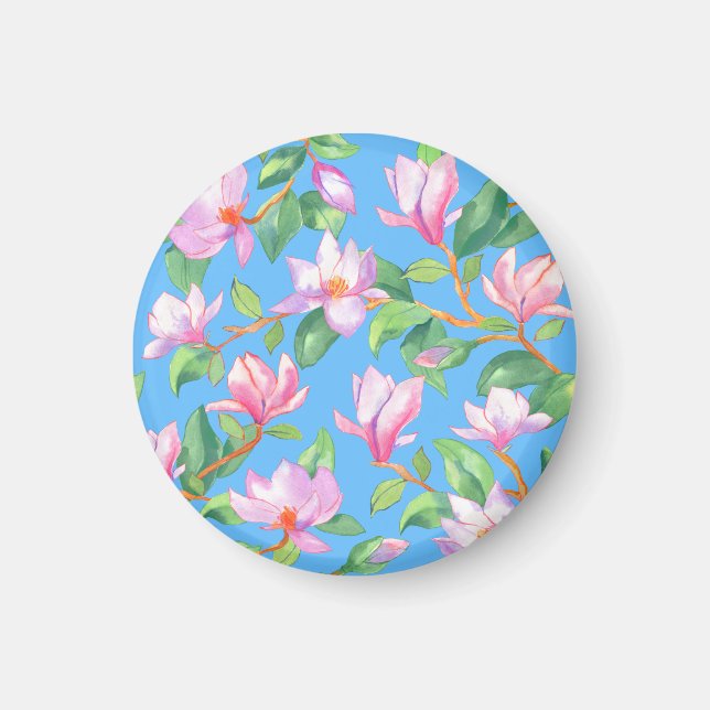 Blooming magnolia on sky blue magnet (Front)