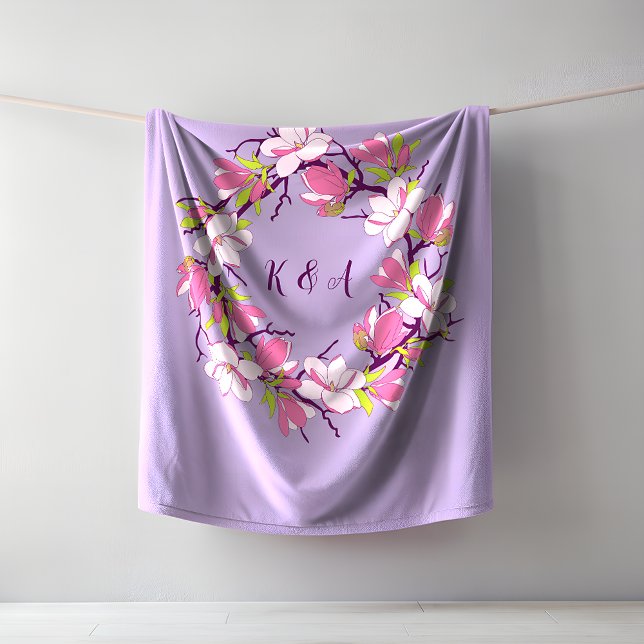 Blooming Magnolia Personalised Fleece Blanket (Blooming Magnolia Personalized Fleece Blanket)