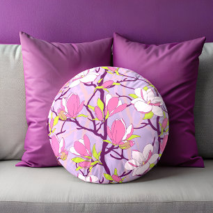 Blooming Magnolia Round Pillow