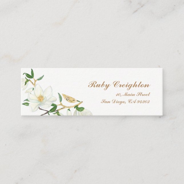 Blooming Magnolia watercolor Mini Business Card (Front)