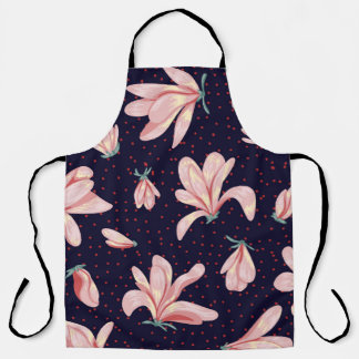 Blooming magnolias, hand-drawn vintage pattern. apron