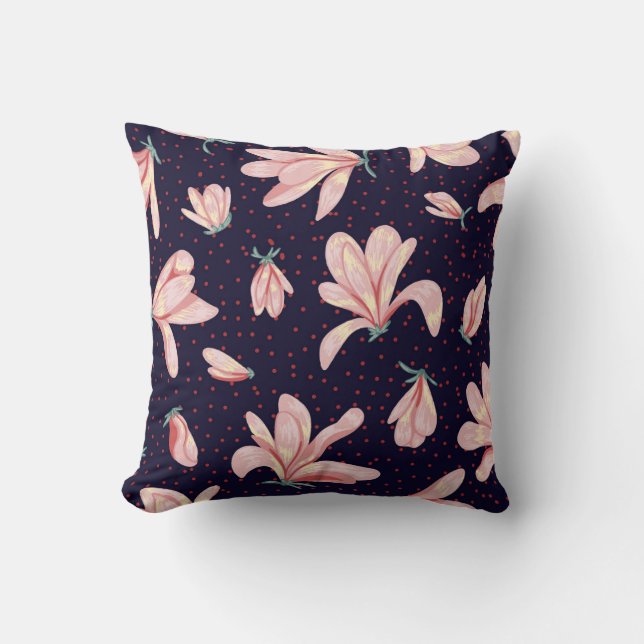 Blooming magnolias, hand-drawn vintage pattern. cushion (Front)