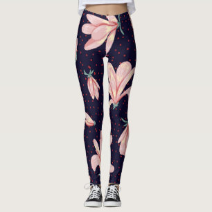 Blooming magnolias, hand-drawn vintage pattern. leggings