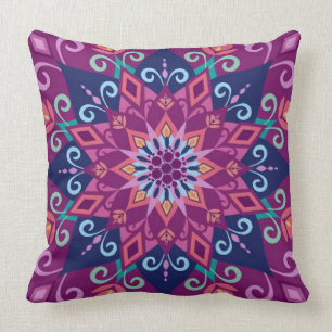 Blooming Mandala-Purple-Large Scale-Throw Pillow