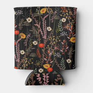 Blooming Meadow Flowers Hand Drawn Can Cooler