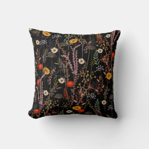 Blooming Meadow Flowers Hand Drawn Cushion
