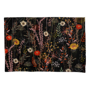 Blooming Meadow Flowers Hand Drawn Pillowcase