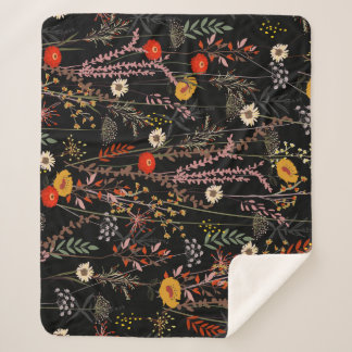 Blooming Meadow Flowers Hand Drawn Sherpa Blanket