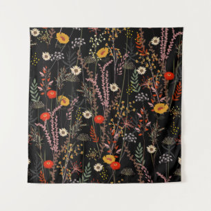 Blooming Meadow Flowers Hand Drawn Tapestry
