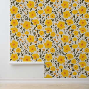 Blooming meadow yellow flowers pattern wallpaper