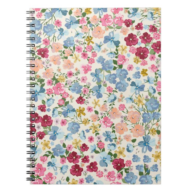 Blooming midsummer meadow seamless pattern. Plant  Notebook (Front)