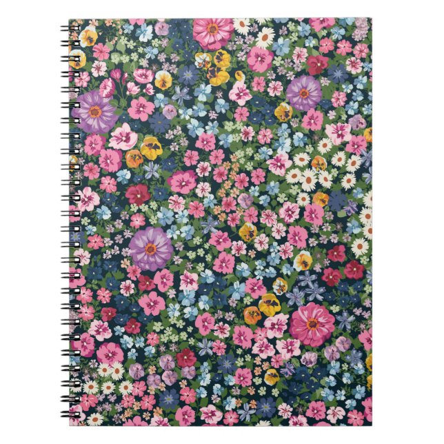Blooming midsummer meadow seamless pattern. Plant  Notebook (Front)