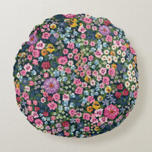 Blooming midsummer meadow seamless pattern. Plant  Round Cushion