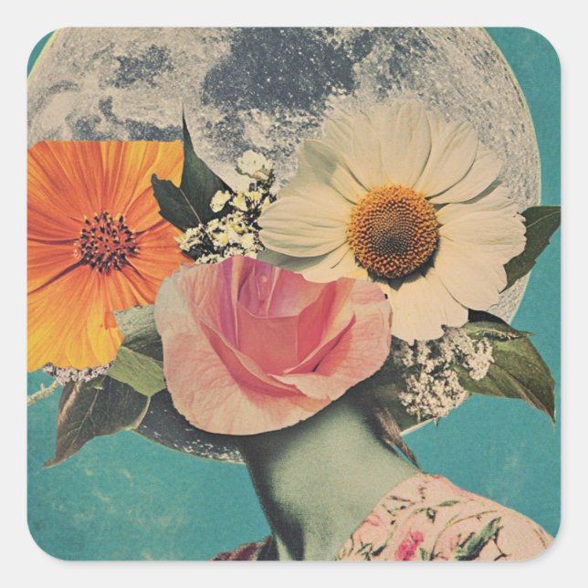 Blooming Mystery Under the Moon Square Sticker (Front)