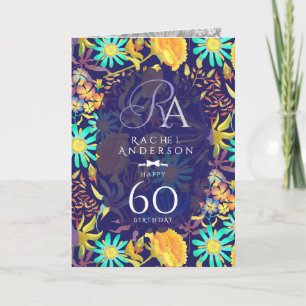 Blooming Mystical Floral Monogram Birthday Navy Card