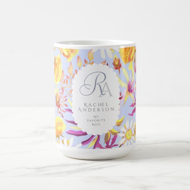 Blooming Mystical Floral Monogram Lilac  Coffee Mug (Center)