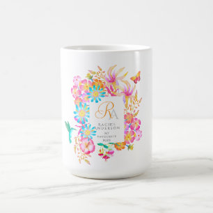 Blooming Mystical Floral Monogram White  Coffee Mug
