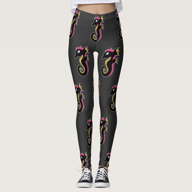 Blooming Neon Seahorse Leggings (Front)
