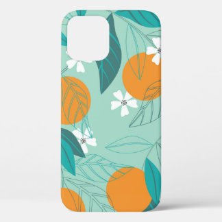 Blooming oranges in leaves. illustration iPhone 12 case