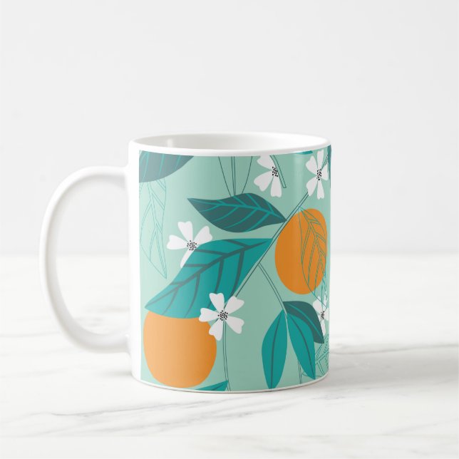 Blooming oranges in leaves. illustration coffee mug (Left)