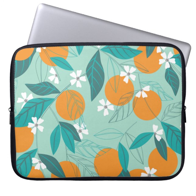 Blooming oranges in leaves. illustration laptop sleeve (Front)