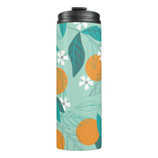 Blooming oranges in leaves. illustration thermal tumbler