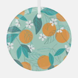 Blooming oranges, leaves, vintage art. glass tree decoration