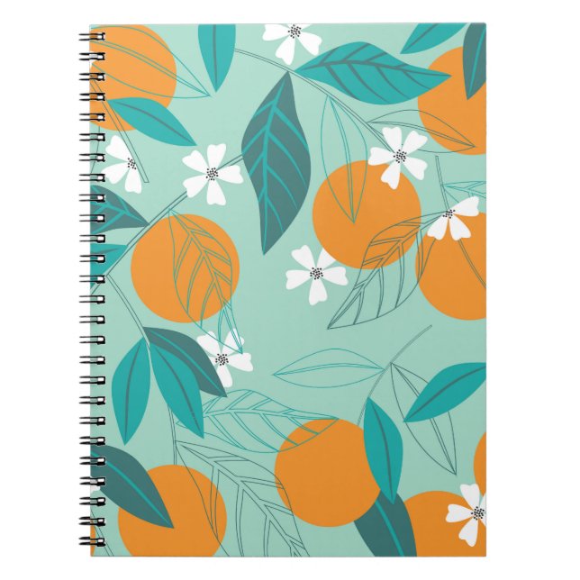 Blooming oranges, leaves, vintage art. notebook (Front)