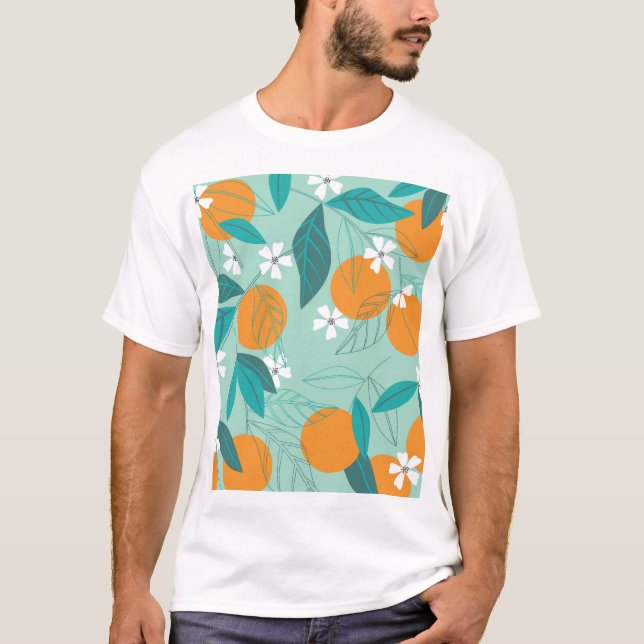 Blooming oranges, leaves, vintage art. T-Shirt (Front)
