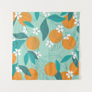 Blooming oranges, leaves, vintage art. tapestry