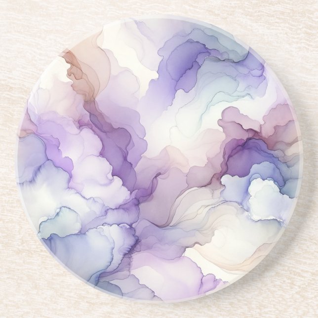 Blooming Orchid Purple Watercolor Abstract Art Coaster (Front)