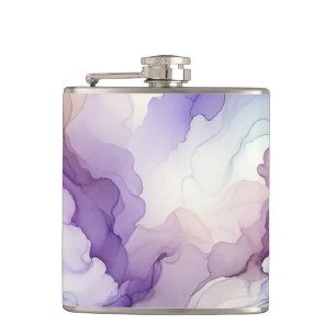 Blooming Orchid Purple Watercolor Abstract Art Hip Flask