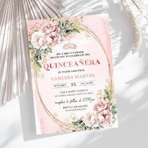 Blooming Pastel Pink Flowers Eucalyptus 15th Bday Invitation