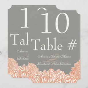 Blooming Peach Coral Wedding Table Number Card