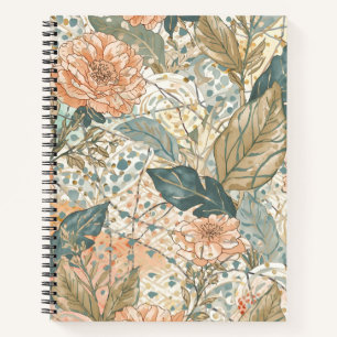 Blooming Peach Flowers and Beautiful Pattern Notebook