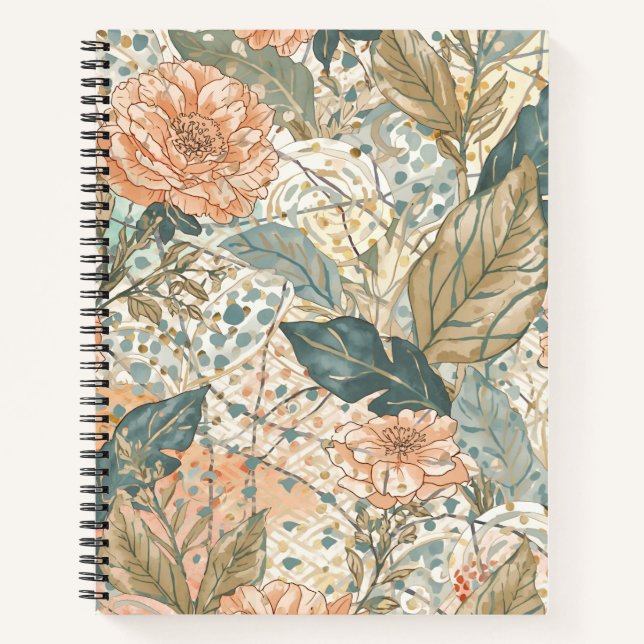 Blooming Peach Flowers and Beautiful Pattern Notebook (Front)