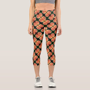 Blooming Peach Rose Abstract Pattern Capri Leggings