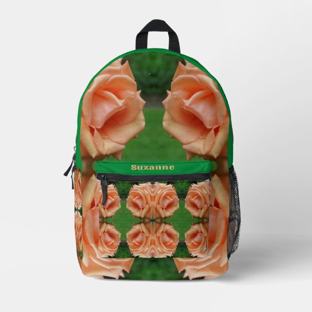 Blooming Peach Rose Abstract Personalised Printed Backpack (Front)